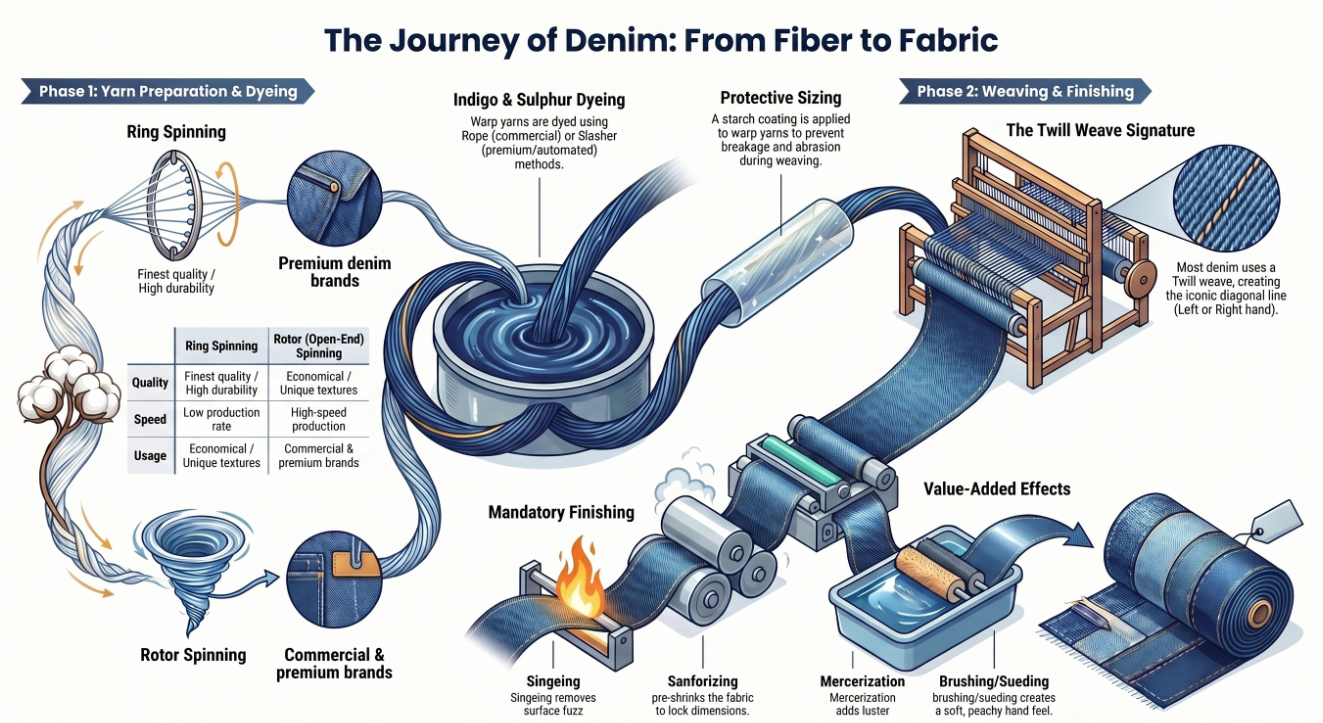 Advanced Denim Manufacturing: Analyzing Spinning, Dyeing, Sizing , Weaving & Finishing Processes