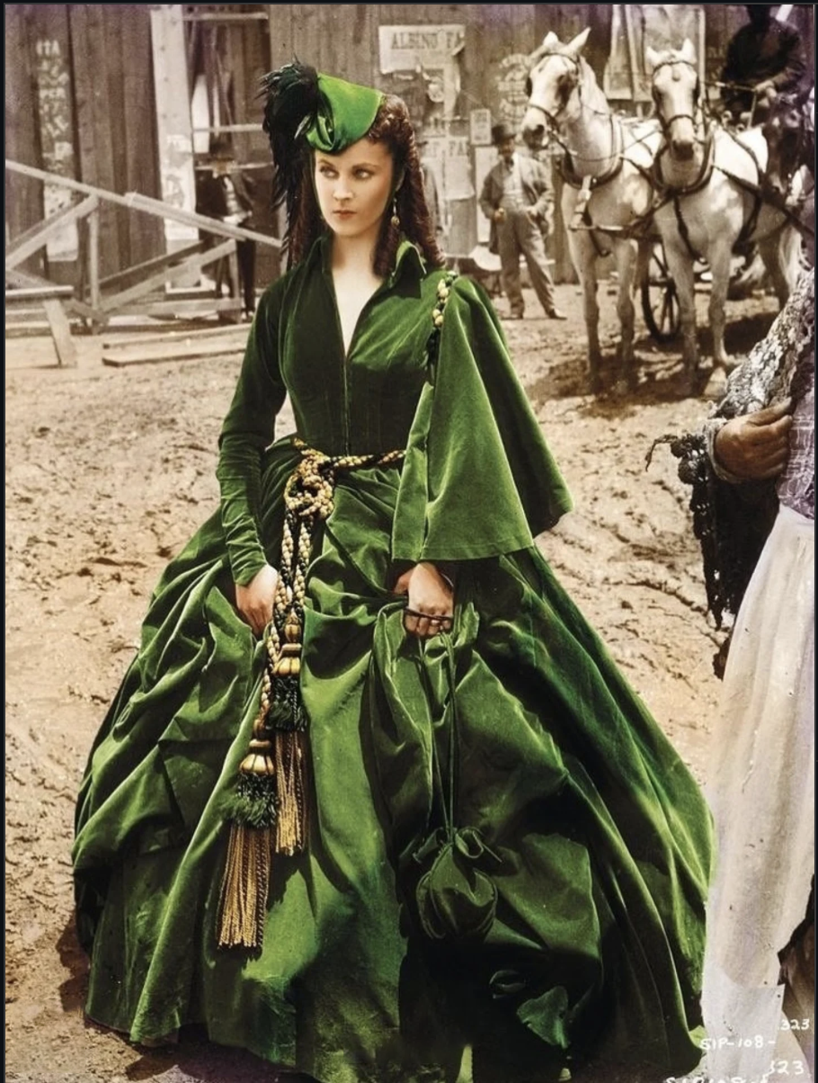 Scarlett O'Hara wearing the green dress in Gone With the Wind.